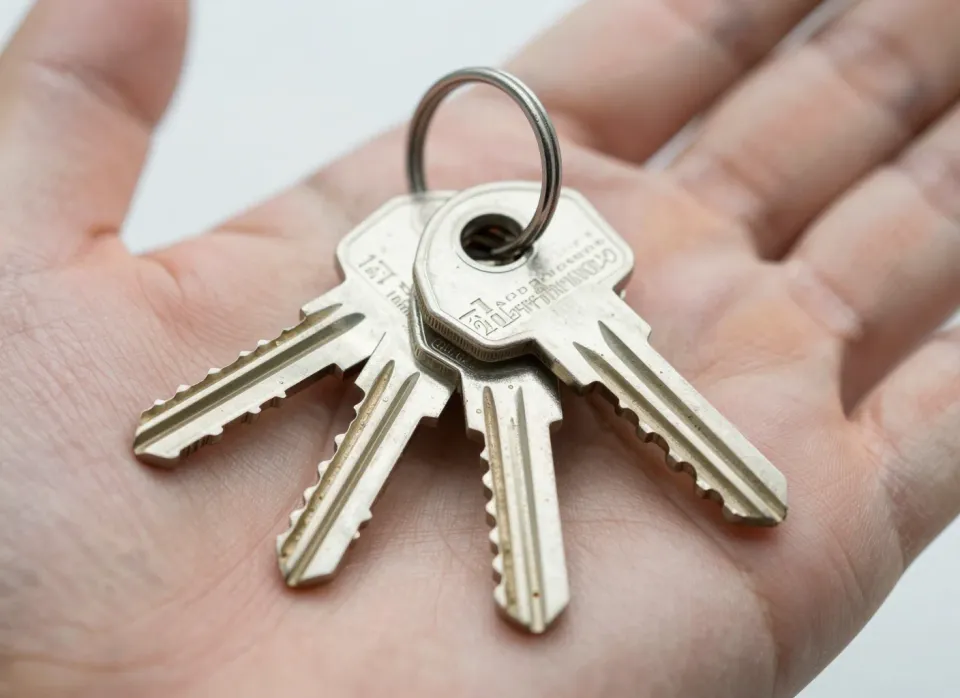 Schlüsselbund mit mehreren Wohnungsschlüsseln in einer Hand